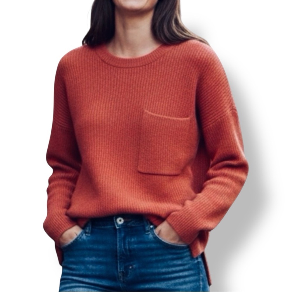 Madewell Thompson Pocket Pullover Sweater - Heather Lipstick (Red Coral)​